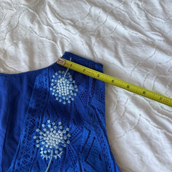 Tulle Blue Mini V-Neck Dandelion Sleeveless Dress with Pockets Lace Material - Picture 7 of 13